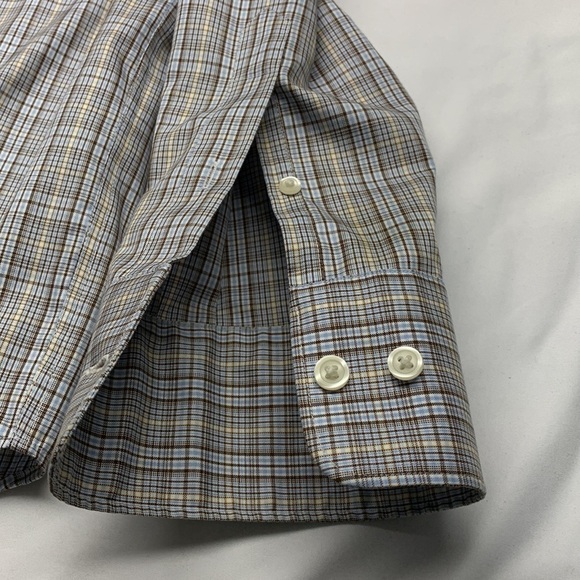 Eddie Bauer Long Sleeve Button Shirt Wrinkle Resistant Plaid Blue/Brown Medium - Picture 4 of 11